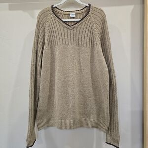 Columbia Mens 2X V Neck Cotton Sweater Long Sleeve Tan Tight Knit Rib